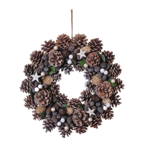 14in/35cm Natural Pinecone & Star Wreath