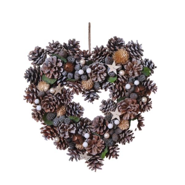 14in/36cm Heart Pinecone & Star Wreath