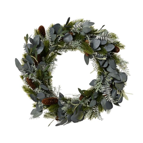 24in/60cm Modern Wreath Green/Silver