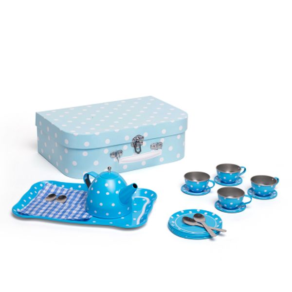 Blue Polka Dot Tin Tea Set