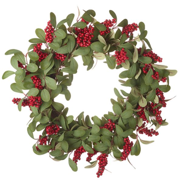 25in/65cm Red Berries & Green Leaf Wreath