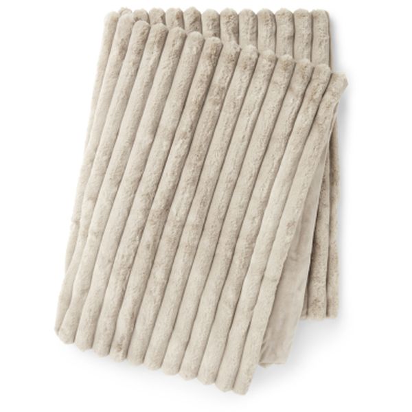 Taupe Stripy Faux Fur Blanket