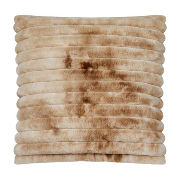 Toffee Stripy Faux Fur Cushion